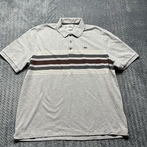 Lacoste‎ Men Polo Shirt Size 7 Gray Striped 100% Cotton Classic Fit Made In Peru